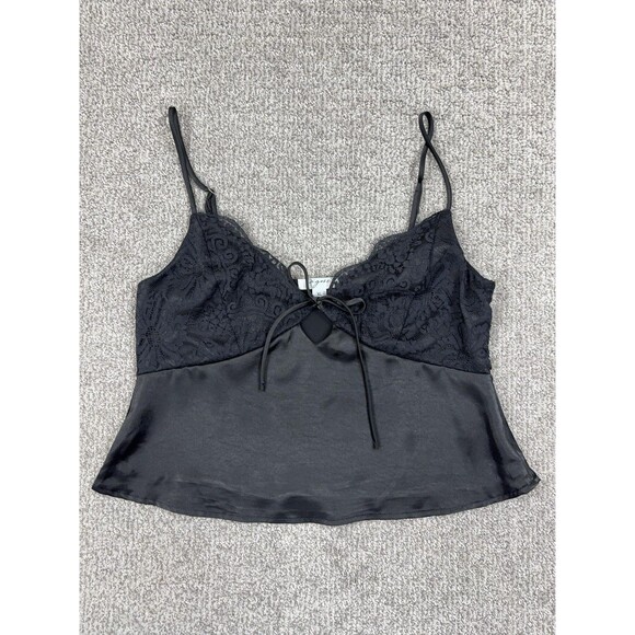 Vigoss Tops - Vigoss Cami Babydoll Top Women XL Black Lace Satin Crop Bow Y2K Coquette Sexy